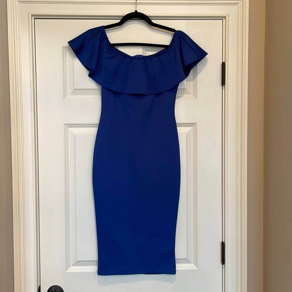 Royal blue fitted midi dress